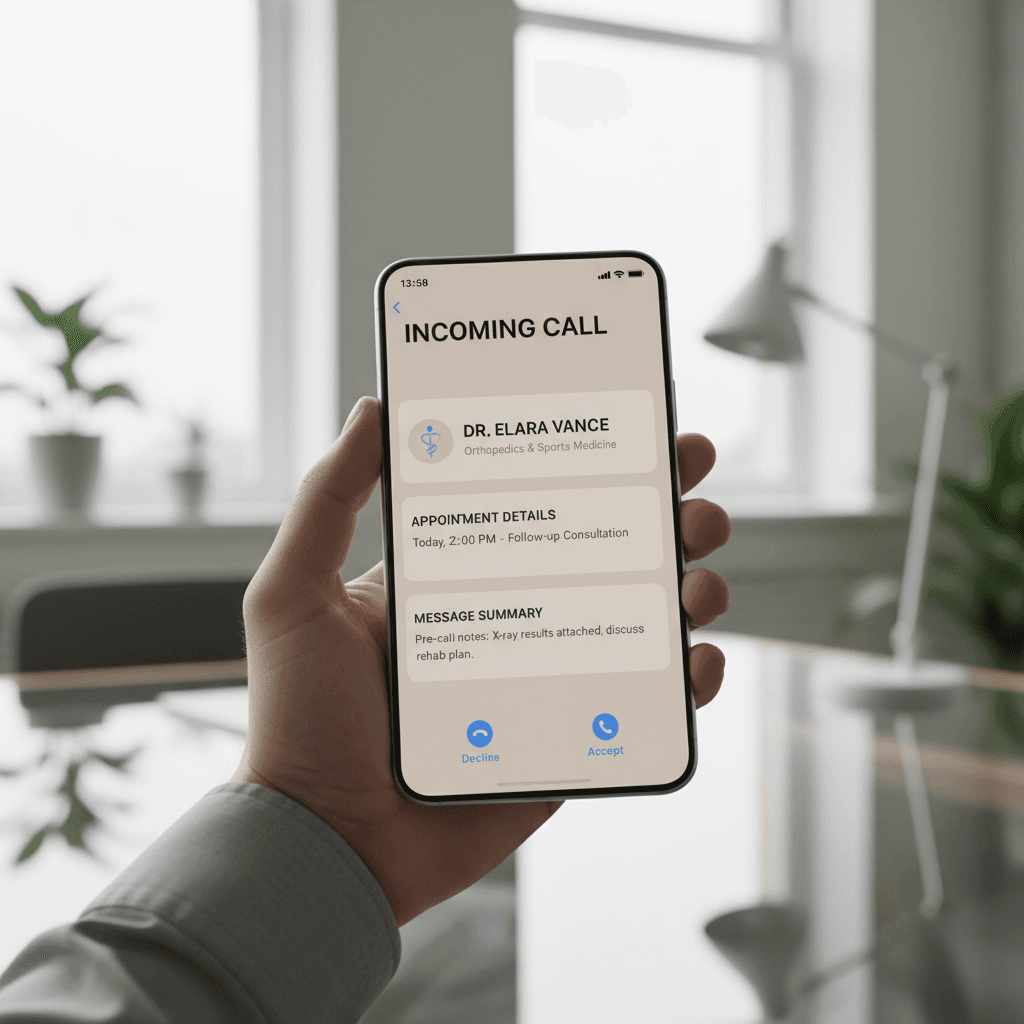 Close-up of a smartphone screen showing a scheduled appointment from a missed call